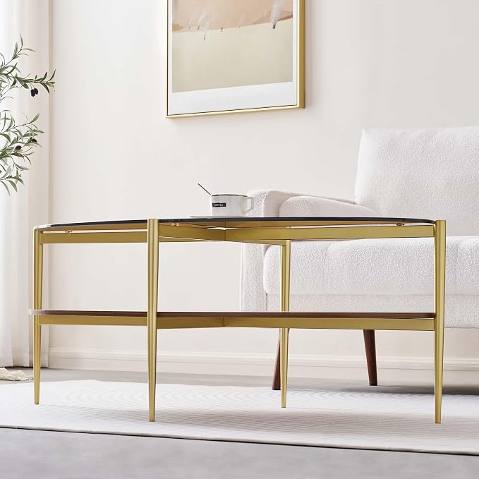 LumFurn Oval Glass Coffee Table, Mid-Century Modern Design, L43 x W22 x H17 inch - Image 4