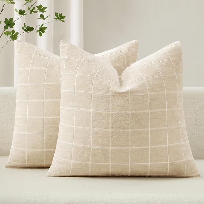 MIULEE Decorative Chenille Check Euro Shams Throw Pillow Covers Vintage Plaid by MIULEE
