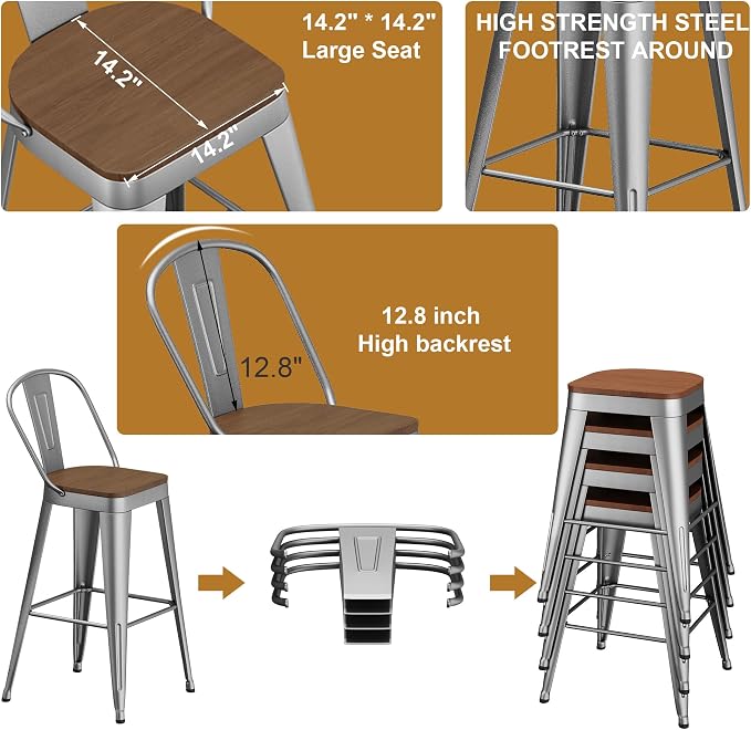 Andeworld Metal Bar Stools Set of 4, 26 inch Counter Height Barstools - Image 6