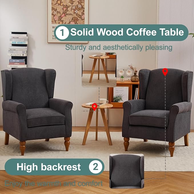 Coffee Table & Armchair Set, High-Back Wingback Chair - Image 8