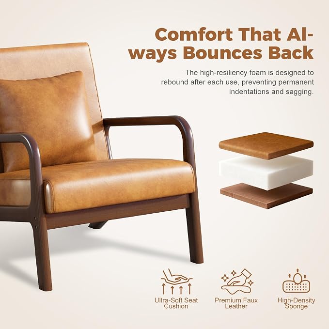 ELUCHANG Mid-Century Modern Chair, Upholstered Accent Chair Reading Arm Chair - Image 4