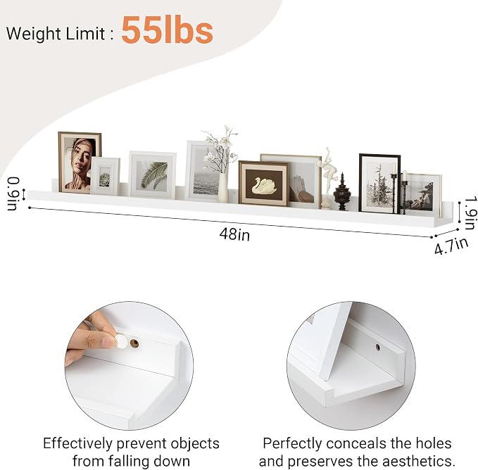 Floating Shelves for Wall, 48 inch Wood Floating Shelves Set of 2, Picture - Image 3