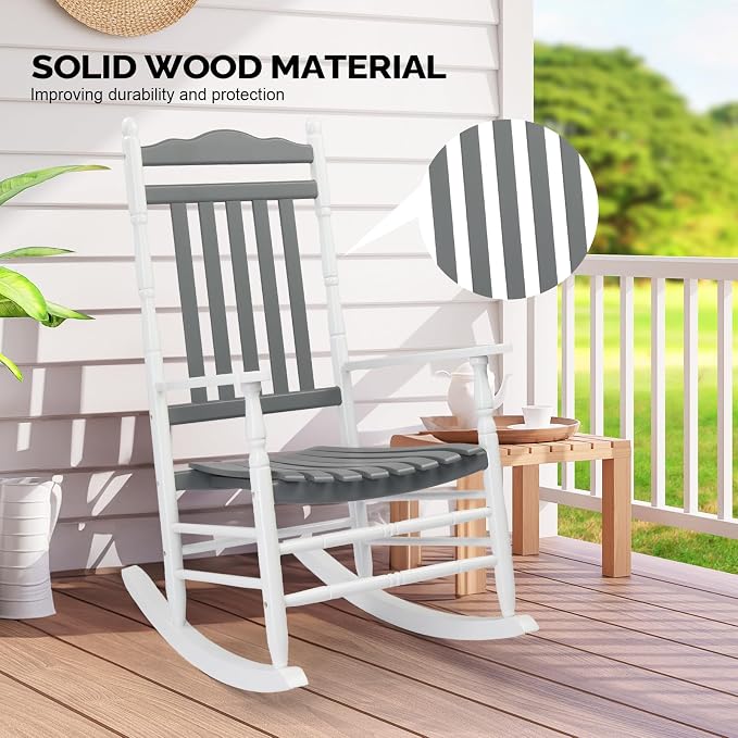 VINGLI Wooden Rocking Chair Outdoor, Patio Rockers - Image 4