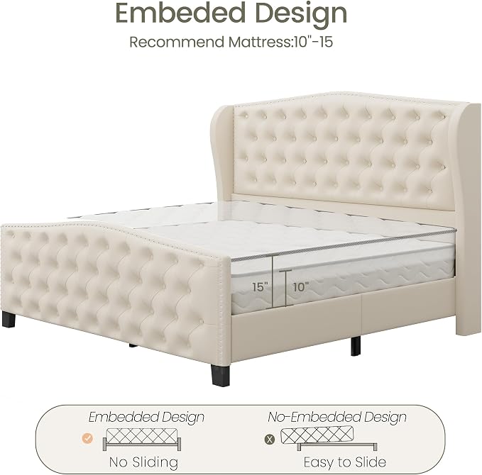 LARMACE Queen Size Bed Frame Velvet Upholstered Platform Bed - Image 7