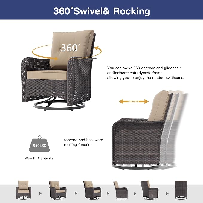 ALAULM 5-Piece Outdoor Swivel Rocking Chair Set - Image 5
