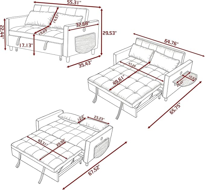 4 in 1 Convertible Sofa Bed, Pull Out Couch - Image 2