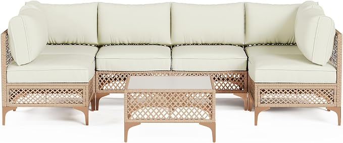 7-Piece Generous Patio Furniture Set, Wicker Outdoor Sectional Set - Image 9