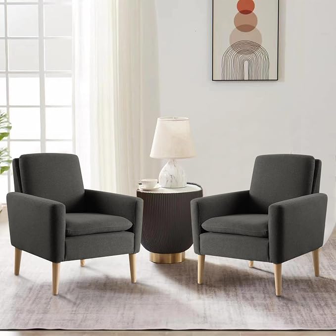 Modern Accent Chair for Living Room, Comfy Upholstered Linen Fabric Single Sofa - Image 9