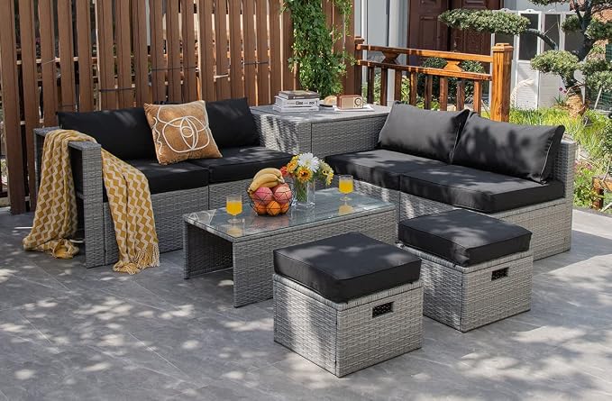 Tangkula 8 Piece Patio Wicker Furniture Set, Patiojoy Space Saving Outdoor PE by TANGKULA