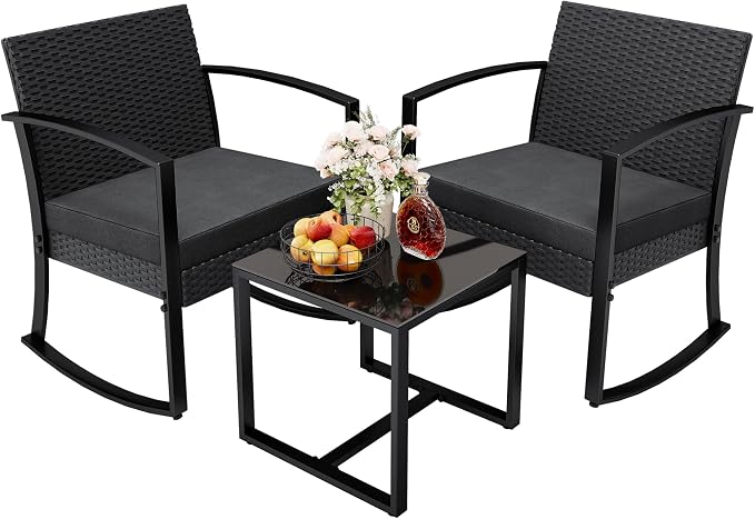 Greesum 3 Pieces Outdoor Furniture Set Patio Bistro Rocking Chairs by BuynowfromGreesum