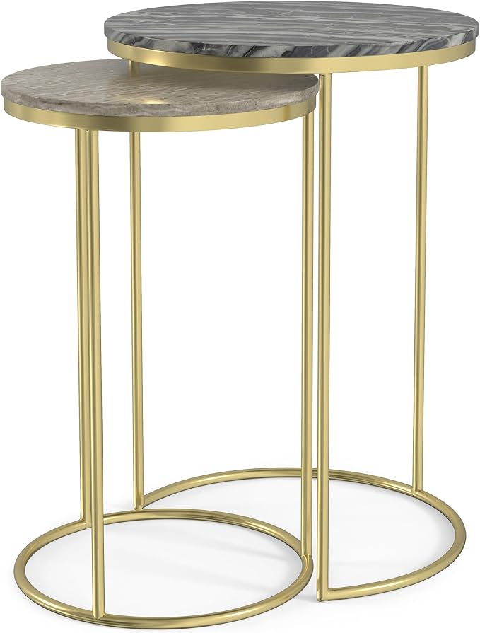 SIMPLIHOME Ashley Nesting Tables Set – 16 inch Wide Genuine Marble Top Metal by SimpliHome