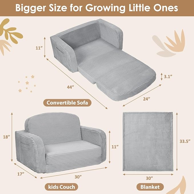 Foryoomi Extra Wide 2 in 1 Convertible Toddler Kids Couch - Image 2