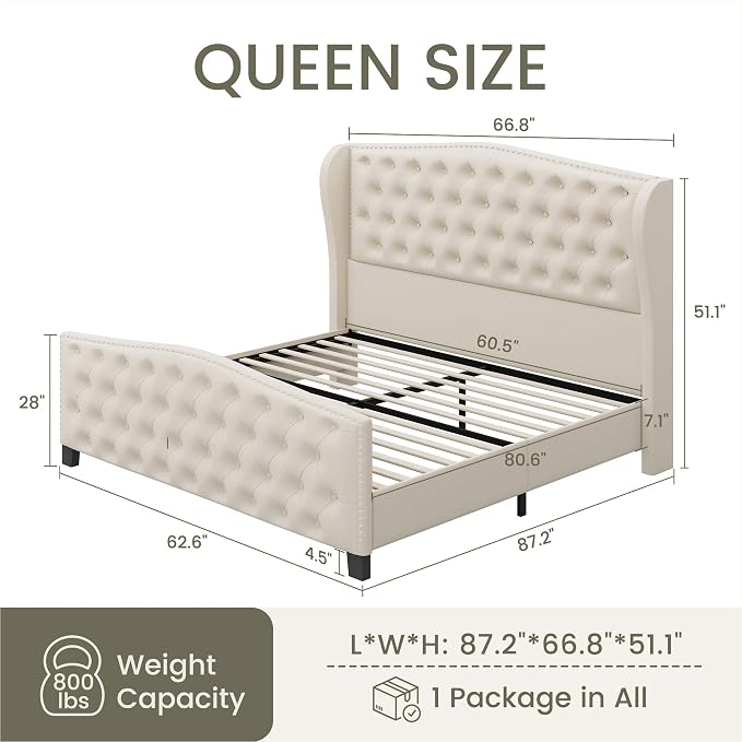 LARMACE Queen Size Bed Frame Velvet Upholstered Platform Bed - Image 2