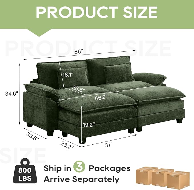 Oprisen 86" Modular Sectional Sofa, Comfy Cloud Couch Sectional Sofa - Image 2