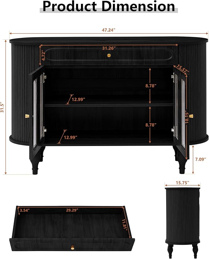 XUZENEST 47'' Fluted Sideboard Buffer Cabinet - Image 2