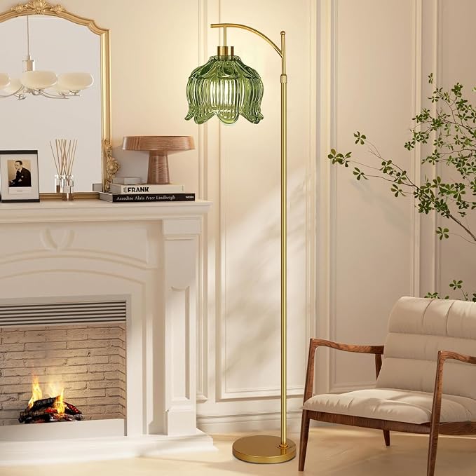 QIYIZM Glass Floor Lamp for Living Room, Mid Century Modern Brass Tall Lamp - Image 9