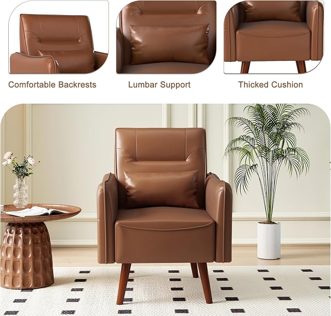 Bonzy Home Mid-Century Modern Faux Leather Accent Chair Set of 2 - Image 4