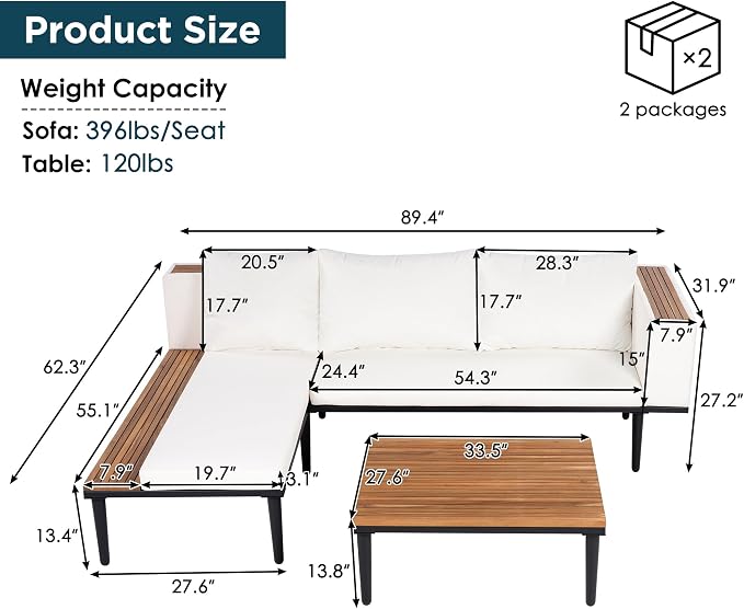 VilroCaz Luxury Outdoor Patio Furniture Set, L-Shaped Acacia Wood Sectional Sofa - Image 4