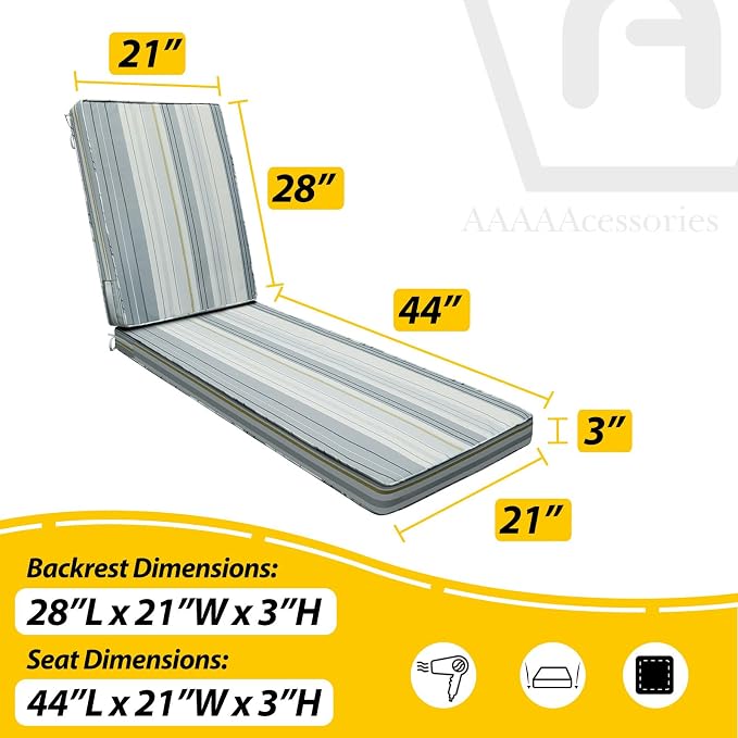 AAAAAcessories Outdoor Chaise Lounge Cushions, Fade-Resistant, Waterproof Patio - Image 5