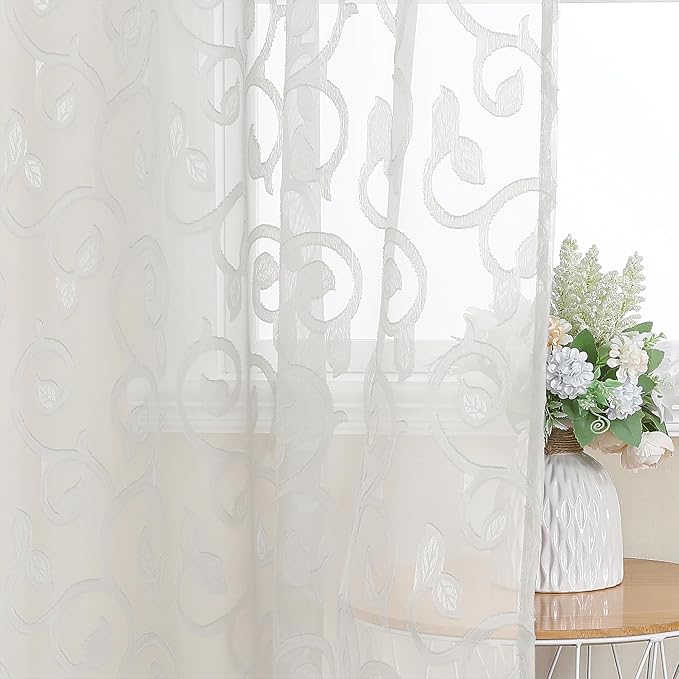 OWENIE Furman Sheer Curtains 72 inches Long 2 Panels Set, Light Filtering Top - Image 5