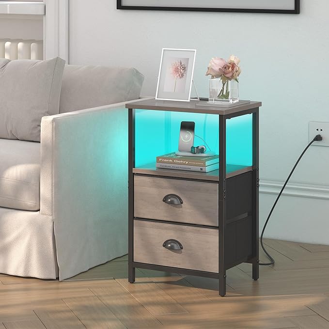 sthmec Nightstand with Charging Station, LED Night Stand Set of 2, Bedside - Image 2