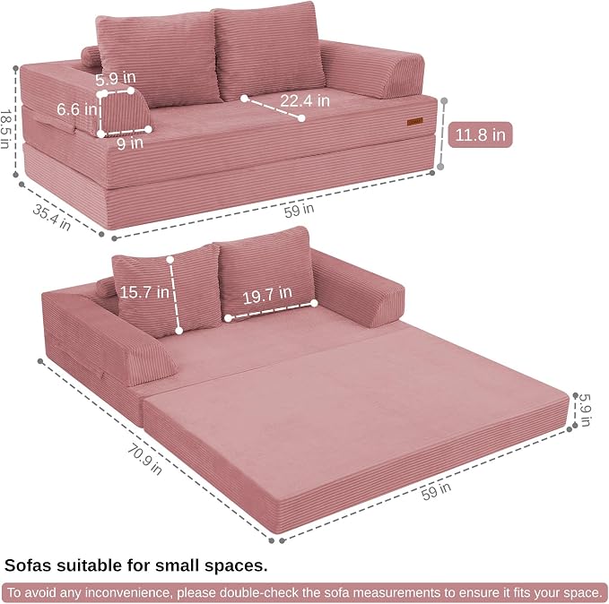 COMAX Futon Sofa Bed, Convertible Folding Sofa Bed, Boneless Couch Loveseat - Image 2