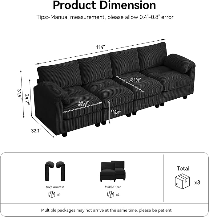 114'' Sectional 4 Seater Couch, Oversized Modular Couches - Image 2