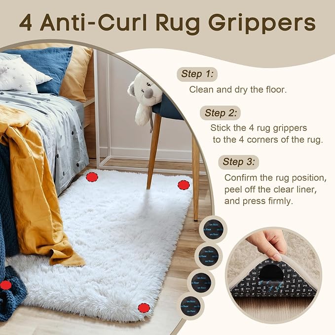 Ophanie Small Rug Washable Non Slip Throw Bedside Area Rugs, Fluffy Soft Mini - Image 2