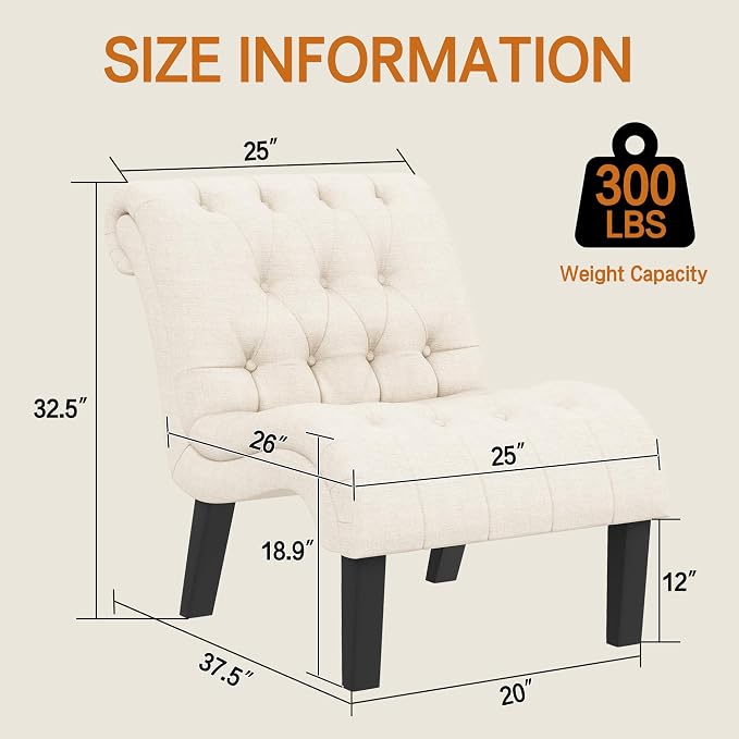 Mid Century Modern Accent Chair, Button Tufted Armless Lounge Chair, - Image 2