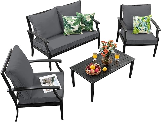 4-Piece Patio Conversation Set, Oversized Outdoor Metal Furniture Set - Image 7