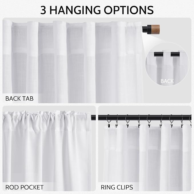 Snow White Linen Curtains 108 Inches Long - Image 2