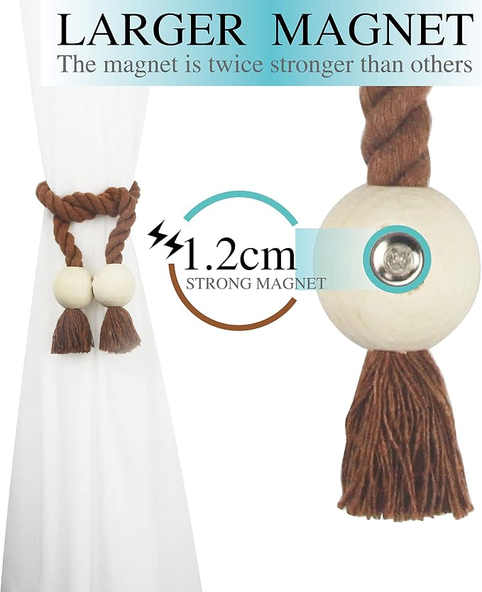 6 Pack Magnetic Curtain Tiebacks Cotton Hand Woven Tie Back Decorative Rope - Image 4