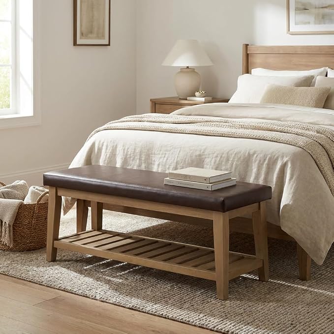 HUIMO Entryway Shoe Bench with Cushion, End of Bed Bench, Upholstered Bench - Image 3