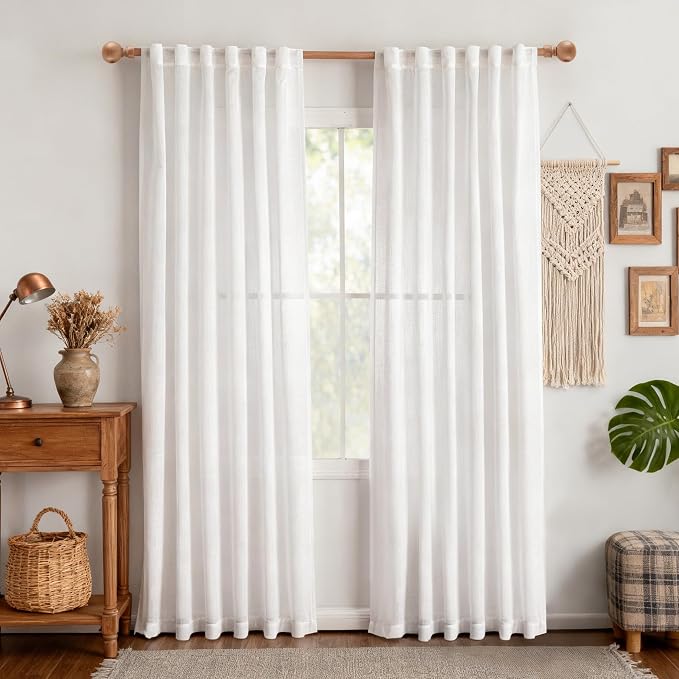 MYSKY HOME White Curtains for Beroom Liivng Room 84 Inch Length 2 Panels Set - Image 2
