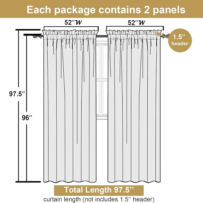 Lecloud Leia White Sheer Curtains 96 Inches Long 2 Panels, Airy Voile Jacquard - Image 2