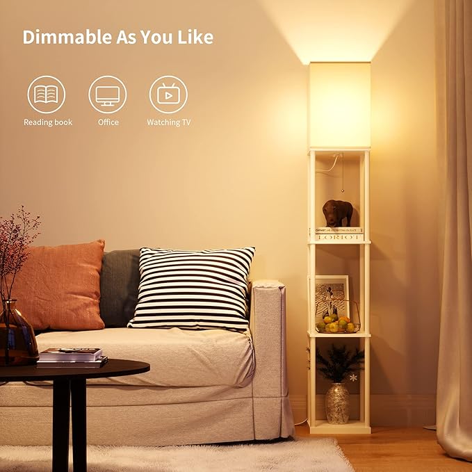 SUNMORY Floor Lamp with Shelves, Modern Square Standing Lamp with 3 Color - Image 5