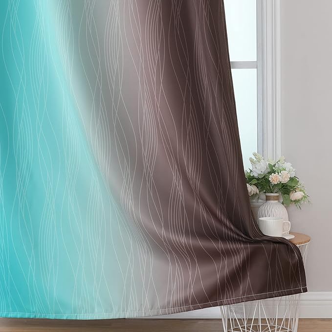 Estelar Textiler Teal and Brown Blackout Curtains - Image 6