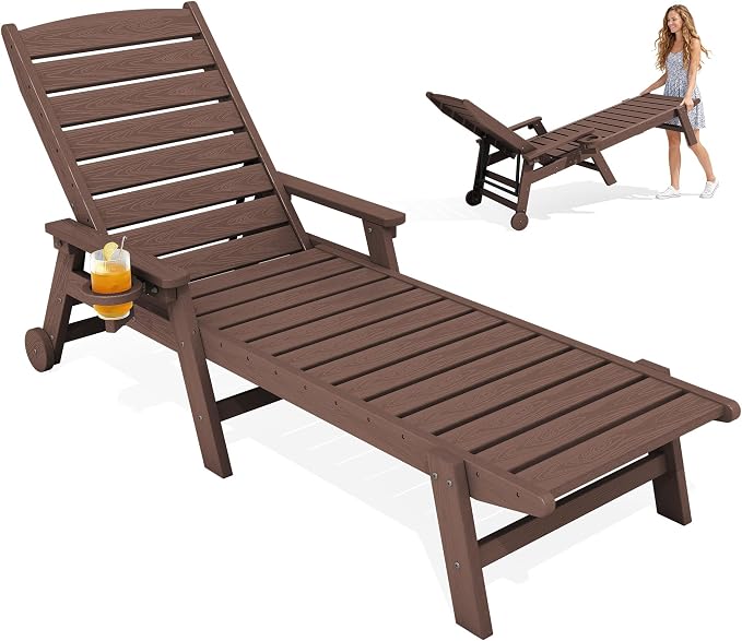 KINGYES HDPE Lounge Chair Outdoor, Patio Chaise Lounge Recliner by KINGYES
