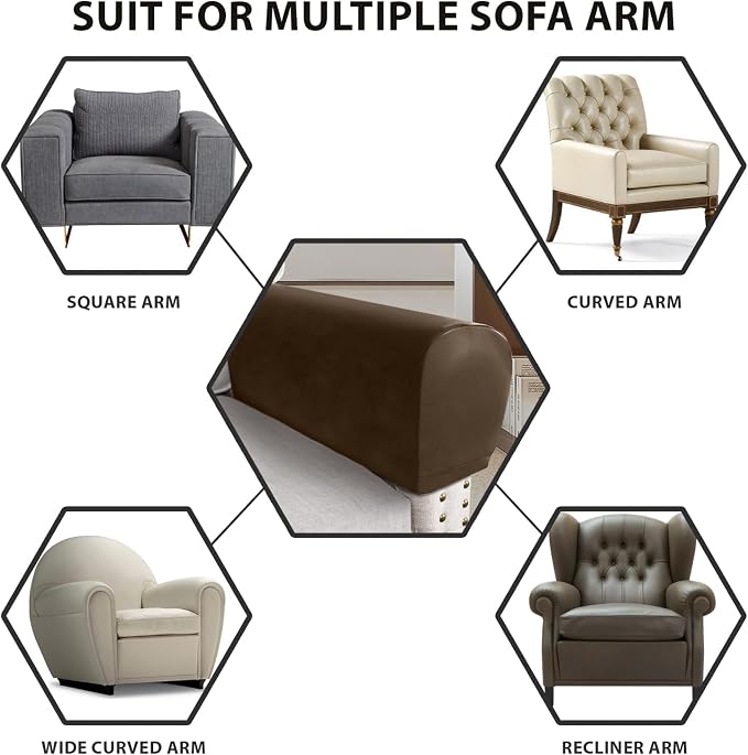 PU Leather Armrest Covers for Sofa Couch Arm Slipcover Set of 2 Stretch - Image 5