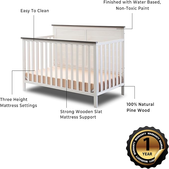 Sorelle Furniture Ashley Crib, Classic 4-in-1 Convertible Pannel Crib, Baby - Image 6