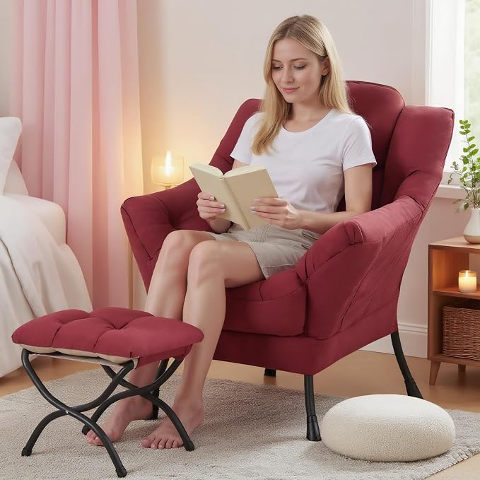 Tiita Lazy Chair with Ottoman, Comfy Leisure Sofa Armchair with Ottoman - Image 8