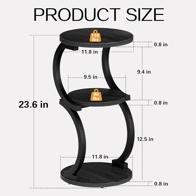 JUSTOGO Small Round Side Table, 3-Tier End Table - Image 3