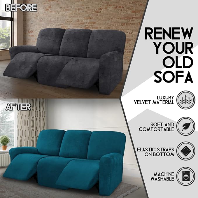ULTICOR Velvet 8-Pieces Recliner Sofa Covers Stretch Reclining Couch Covers - Image 5