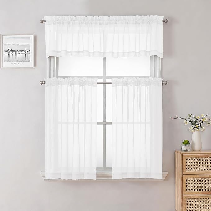 Lecloud Sheer White Curtains 14 Inch Length 2 Pieces, Light Filtering Voile - Image 7