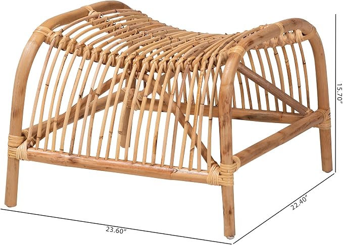 bali & pari Lamaria Modern Bohemian Natural Rattan Footstool - Image 7
