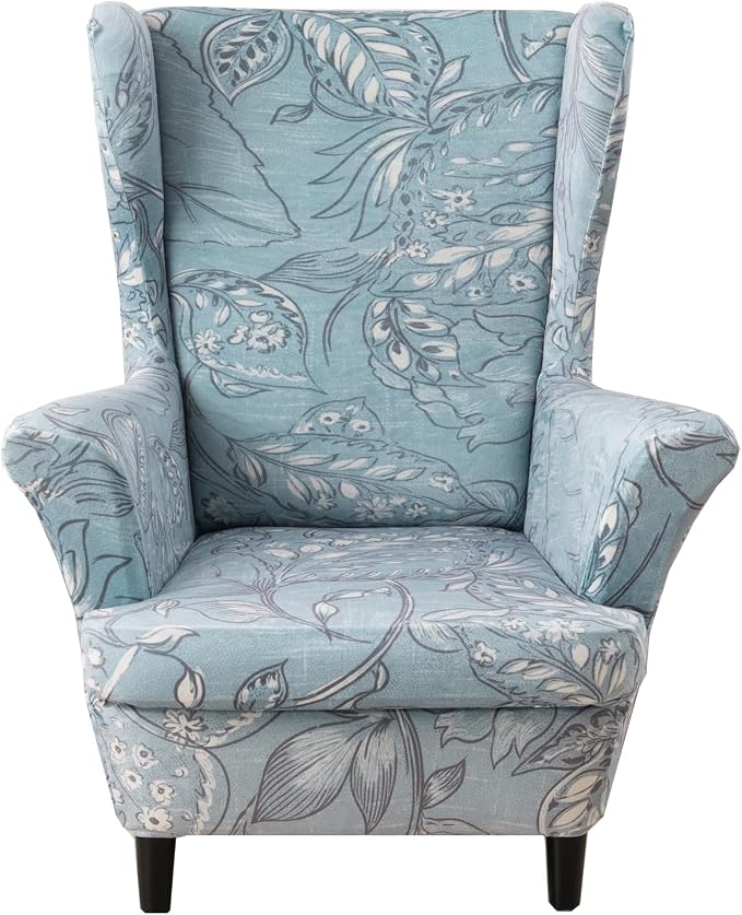 KRFOONN Velvet Wing Chair Slipcovers 2 Piece Stretch Printed Wingback Chair by KRFOONN