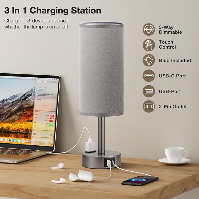 Fenmzee Grey Bedside Table Lamp - Image 2