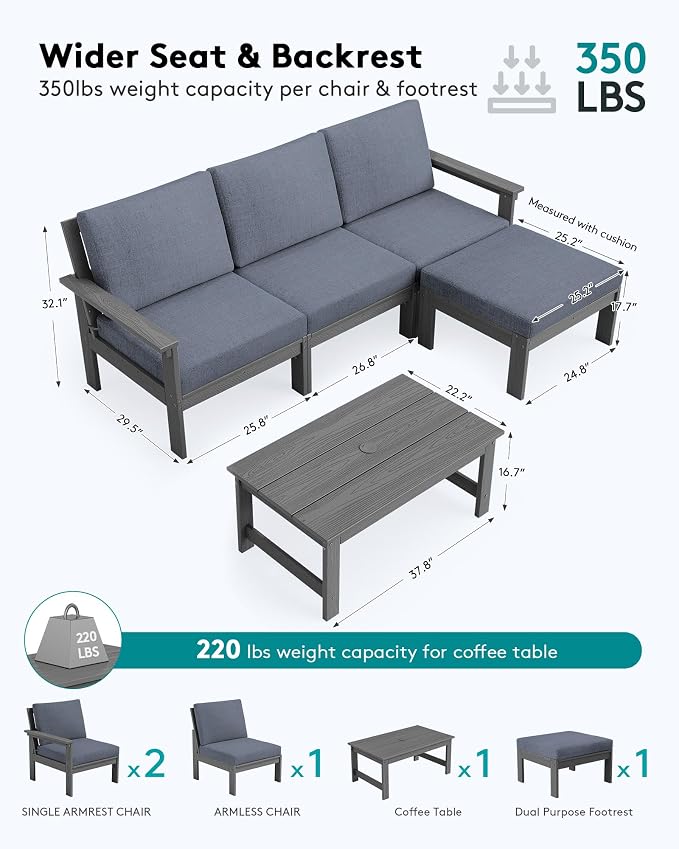SERWALL Outdoor Sectional Sofa Set, 5-piece Outdoor Modula Couch Set - Image 2
