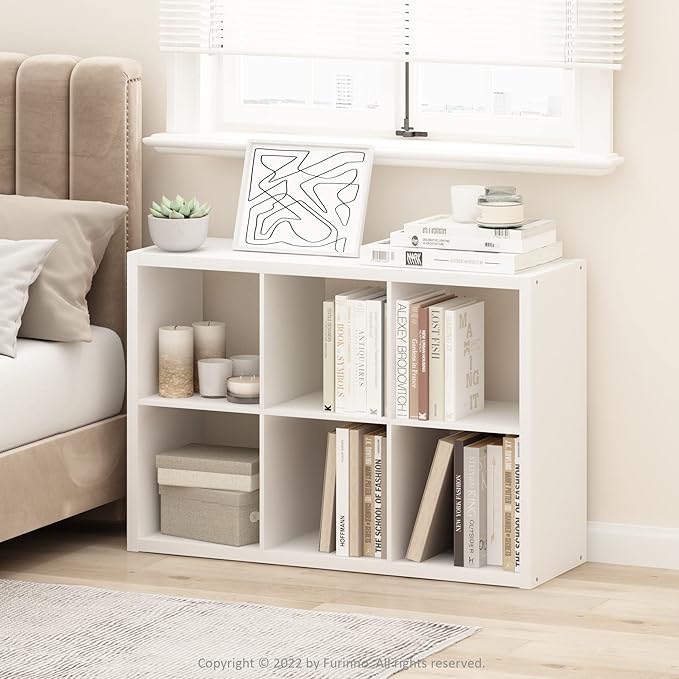 Furinno Cubicle Book Shelf, 6-Cube Bookshelf, Extra Thick Frame Horizontally & - Image 2