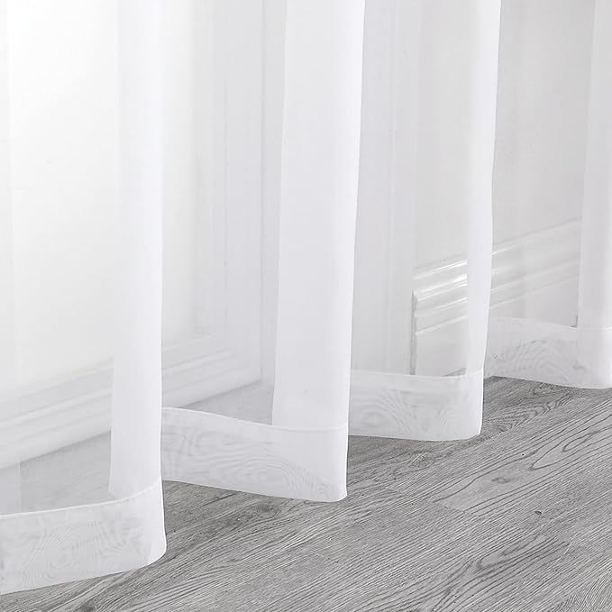 OWENIE White Sheer Curtains 68 Inch Length 2 Panels Set - Image 7